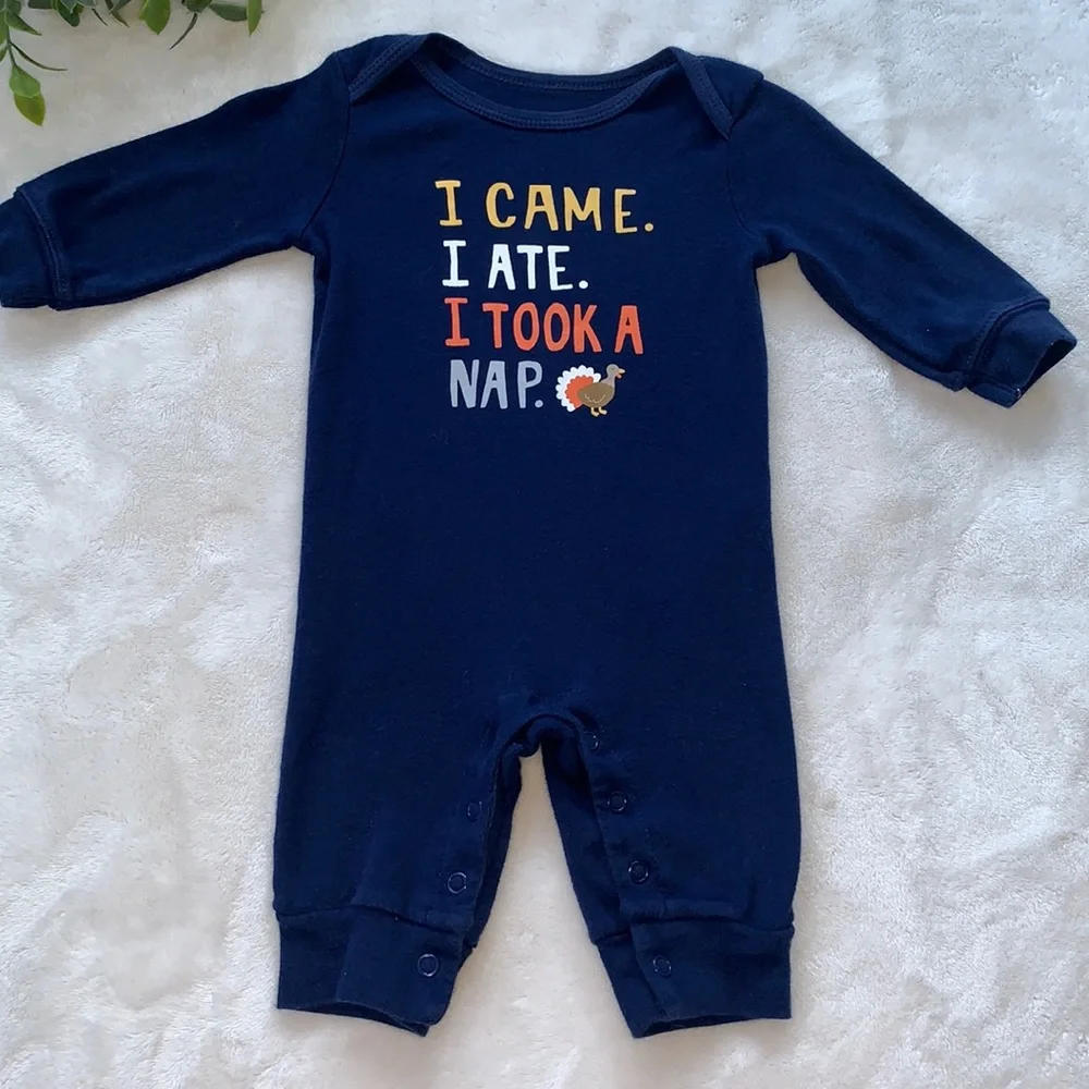 Carter’s Navy Turkey Romper 3M Thanksgiving EUC - Picture 2 of 7